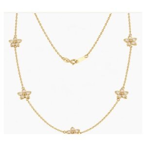 10K Yellow Gold Five Flower CZ Station Necklace