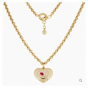 10K Yellow Gold Red Heart Medallion Necklace