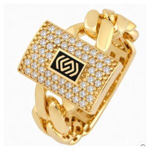 Gold Cuban Link CZ Statement Ring